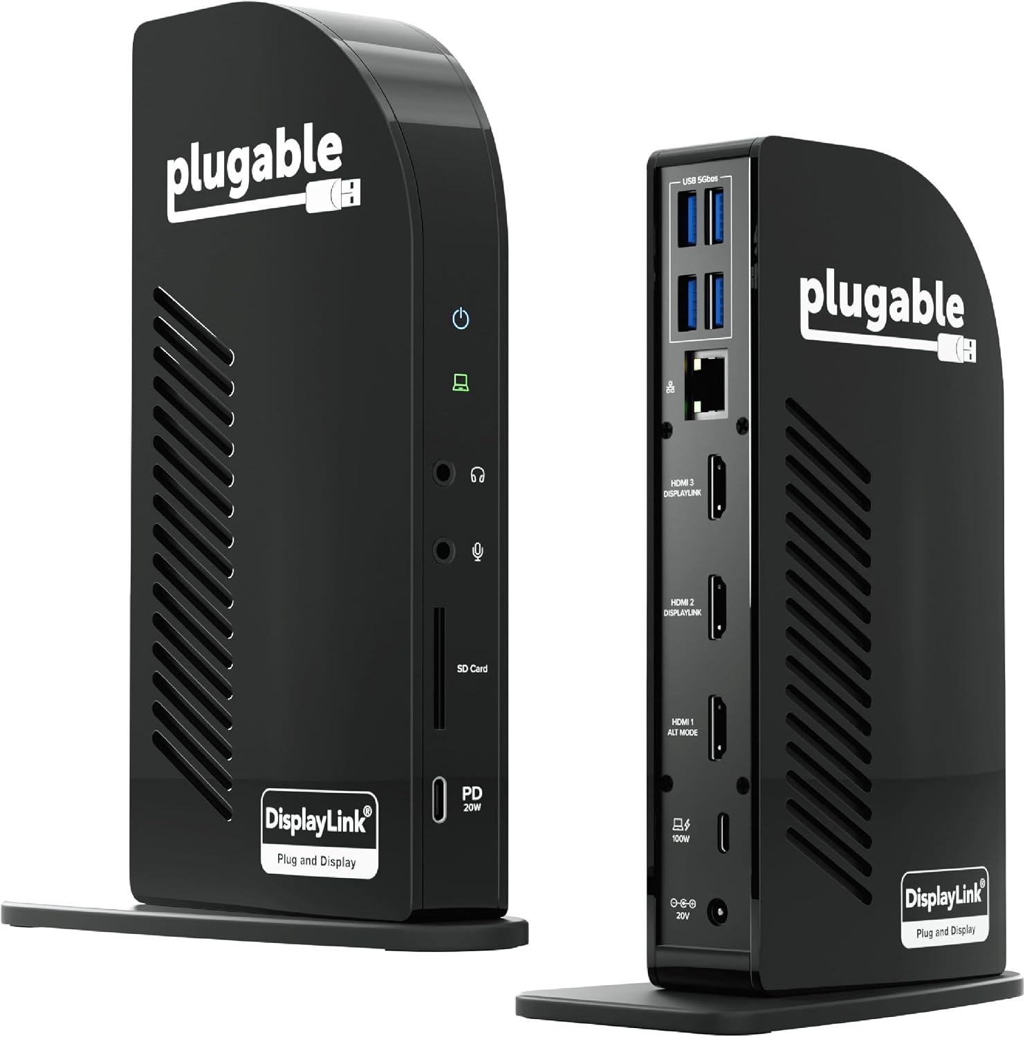 Plugable USB-C Triple Monitor Docking Station: 13-in-1 Laptop Dock with 100W Charging for Mac (DisplayLink Driver Required), Windows, Chrome, 3 HDMI, Gigabit Ethernet, SD, USB-C 20W, 4 USB - UD-ULTCDL