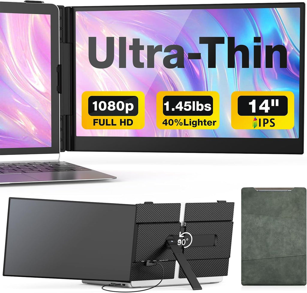 Laptop Screen Extender, 14-Inch Ultra-Thin & Lightweight, 1080P FHD Portable Travel Monitor, Plug & Play, Laptop Extended Monitor Portable for 13-17 Inch Laptops, Compatible with Win/Mac/Chrome/Linux