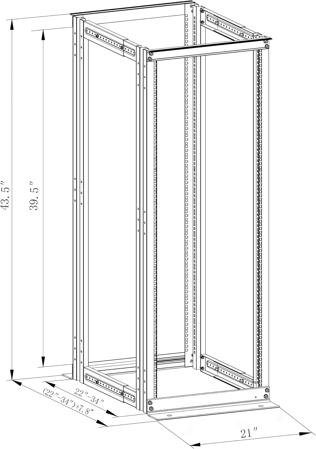 4-Post 27U Open Frame Server Rack for 19' IT Network Equipment & A/V Devices，22'-34' Adjustable Depth，Heavy Duty Free Standing Rack for Servers & AV Gear 4POST-N27U