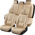 Coverado Car Seat Covers Full Set, Nappa Leather Seat Covers for Car, Waterproof Car Seat Protector with Lumbar Support, Automotive Seat Covers Universal Fit for Most Cars SUV Trucks (Beige)