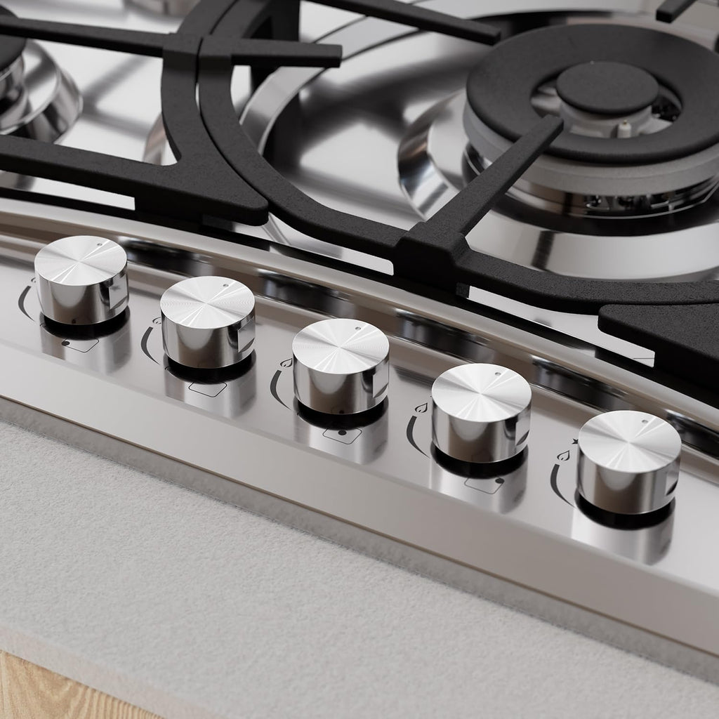 Empava 36 in. Gas Stove Cooktop with 5 Italy Sabaf Sealed Burners NG/LPG Convertible in Stainless Steel EMPV-36GC22