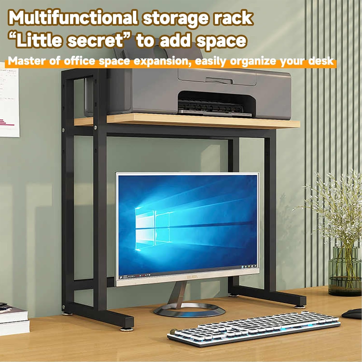 Office printer table, printer cart, 3D printer stand, printer stand with storage rack, home office, multi-function desk office organization and storage printer fax book heavy duty rack(Black,