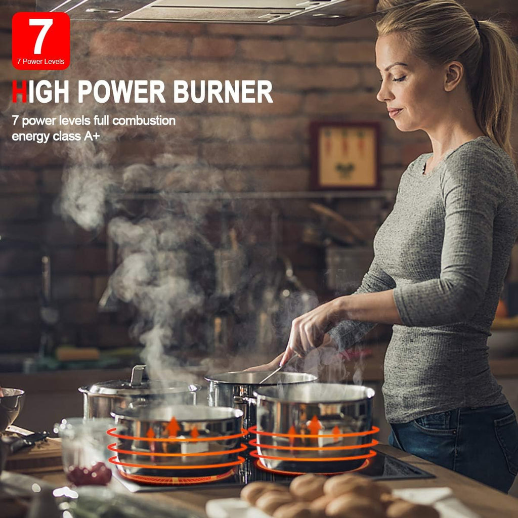 GASLAND Chef 30 Inch Electric Cooktop 4 Burners, Electric Ceramic Cooktop CH77BS, 7 Power Levels, Built-in Radiant Electric Stovetop, Mechanical Knob Control, Hot Surface Indicator, Hardwired, 240V