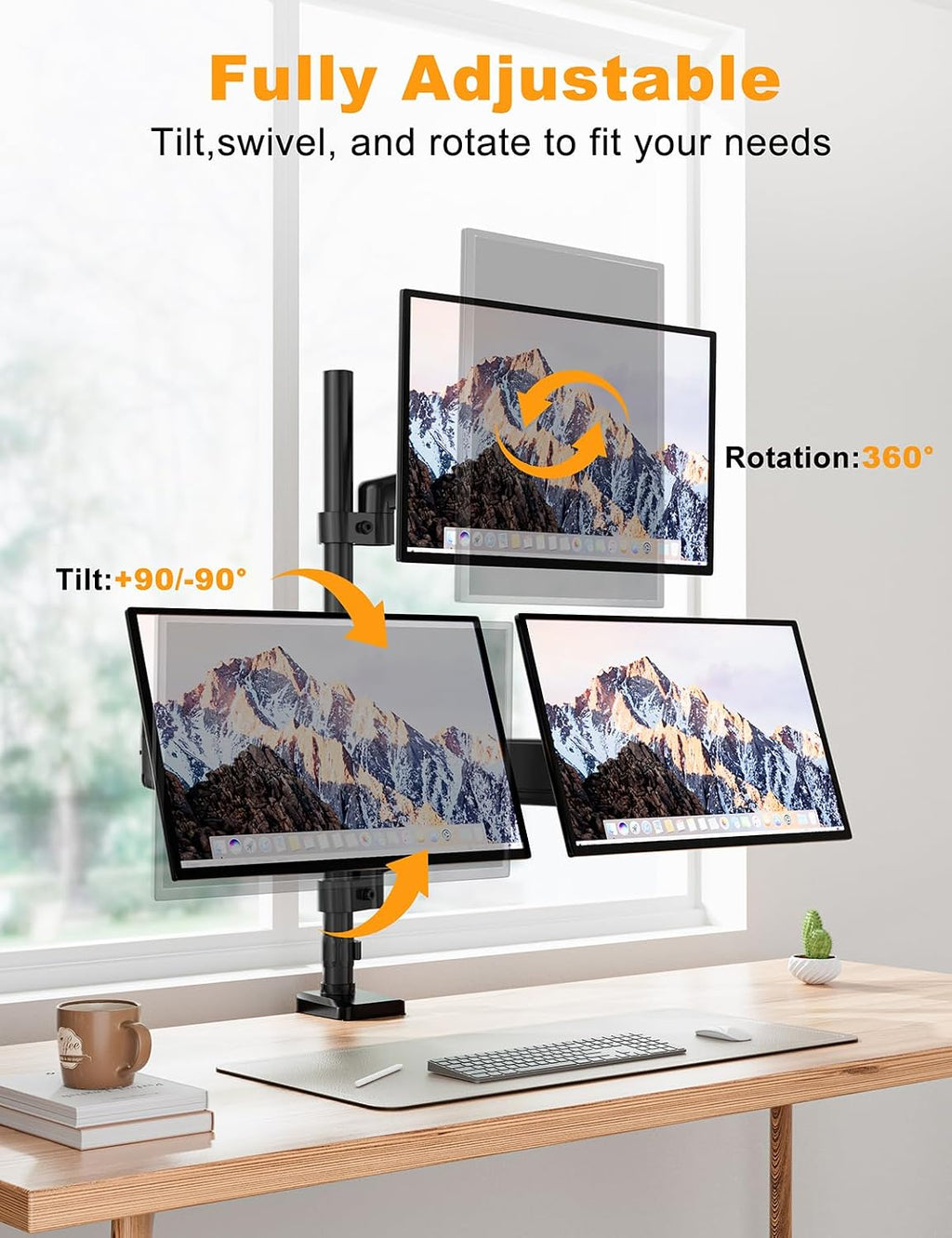 Triple Monitor Mount for 13-32 Inch Screens, Gas Spring Adjustment Triple Monitor Stand Holds 17.6lbs per Arm, Tilt, Swivel, Rotation with Clamp & Grommet Kit, Max VESA 100x100mm FORGIGN Mount