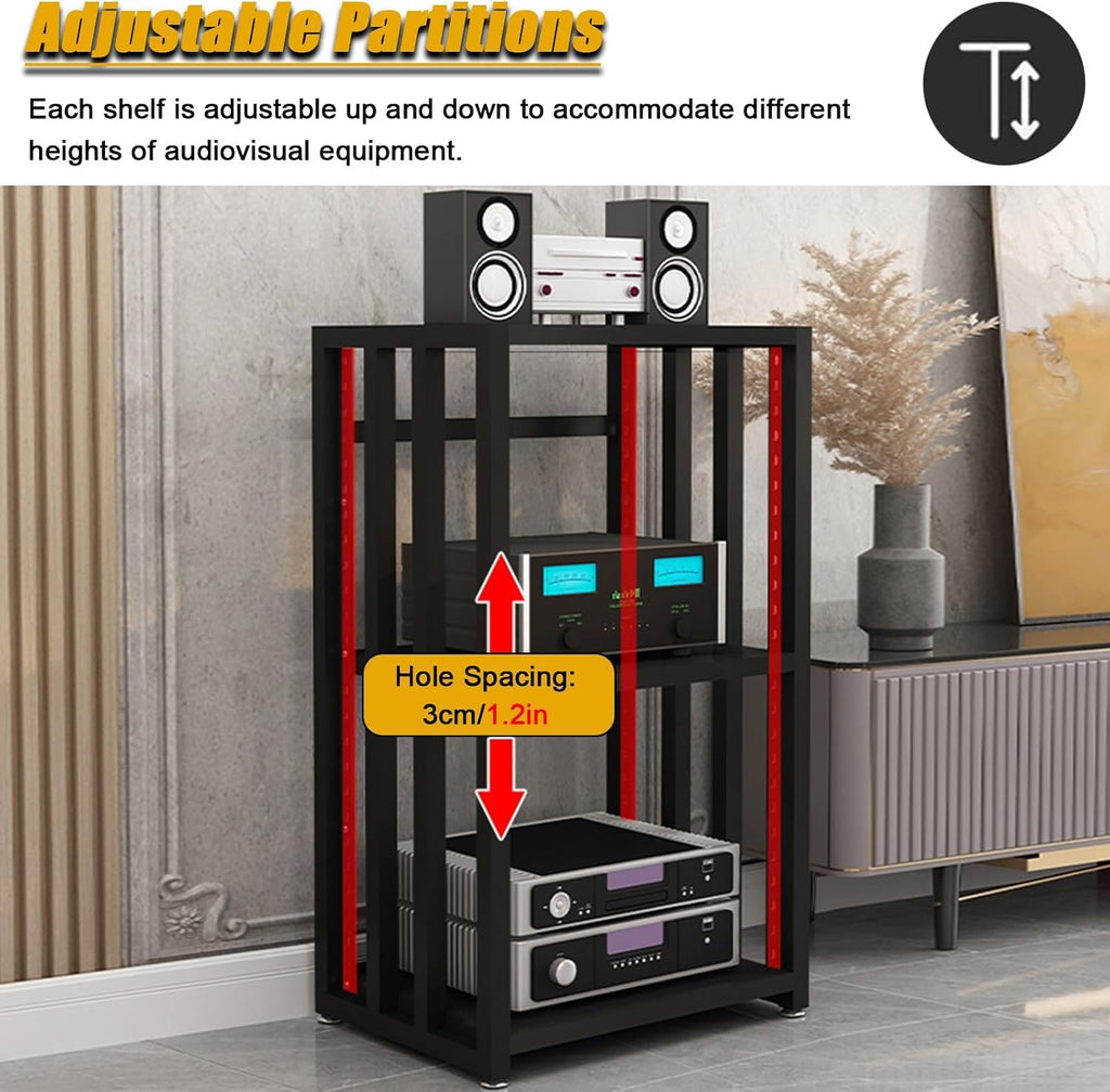 3/4/5-tier Shelves Audio Video Media Stand Cabinet, Modern Stereo Record Player Equipment Rack for Restaurant/Classroom/Bedroom/Conference Room, Height-Adjustable Shelf, Vertical Floor(5 Tier Black Bo