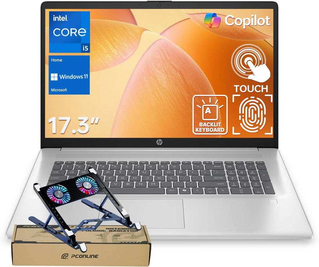 HP Business Copliot AI Business Laptop, 17.3' Touchscreen, Intel Core i5-1334U, 16GB RAM, 1TB SSD, Wi-Fi 6, Win11 Home, Backlit Keyboard, Webcam, Fingerprint Reader, Bundle with PCO Laptop Cooler