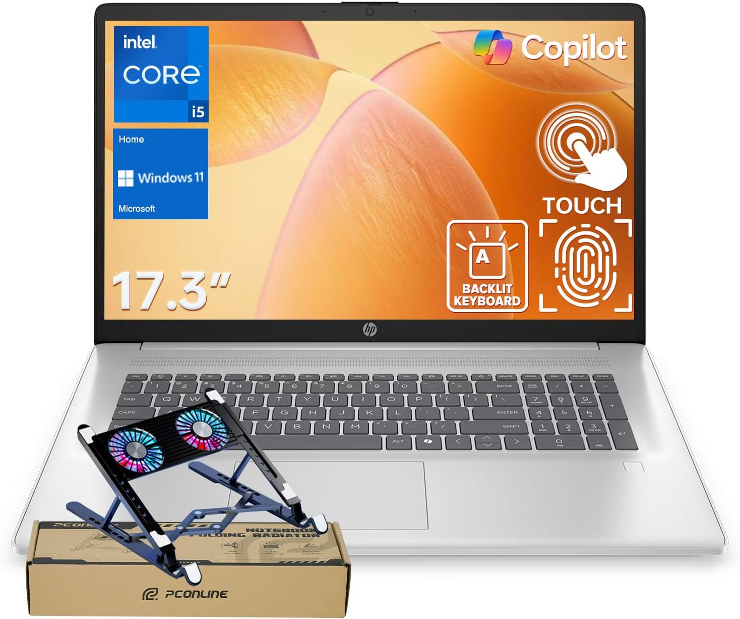 HP Business Copliot AI Business Laptop, 17.3' Touchscreen, Intel Core i5-1334U, 16GB RAM, 1TB SSD, Wi-Fi 6, Win11 Home, Backlit Keyboard, Webcam, Fingerprint Reader, Bundle with PCO Laptop Cooler