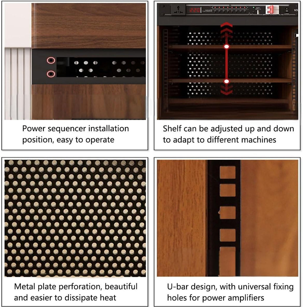 Media Stand Corner Shelf, Solid Wood AV Media Storage Cabinet with Wheels, Floor-Standing Audio Rack with Drawer, 4 Tiers for Stereo Equipment