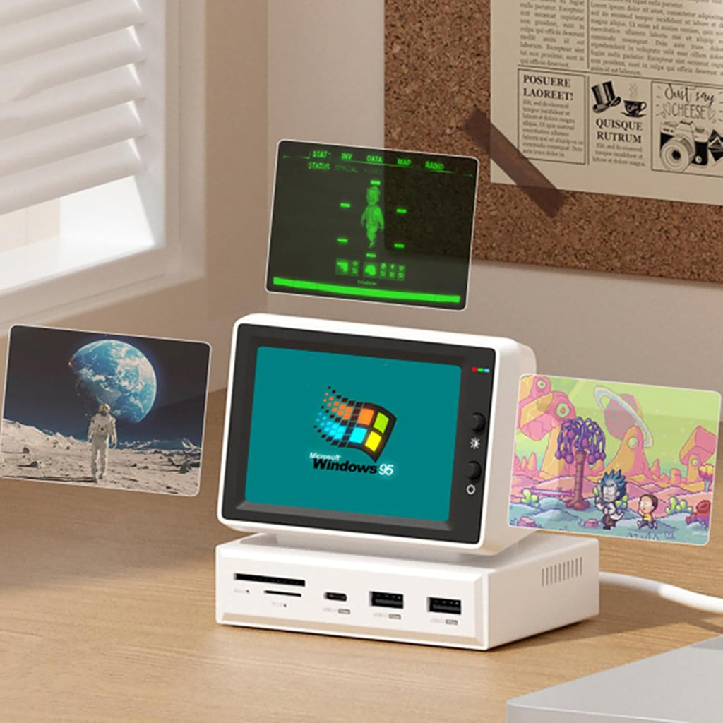 Mini Vintage Portable Monitor, Secondary Screen LCD Display Monitor for PC Laptop, HDMI USB 3.0 Hub SD3.0 TF Card Reader