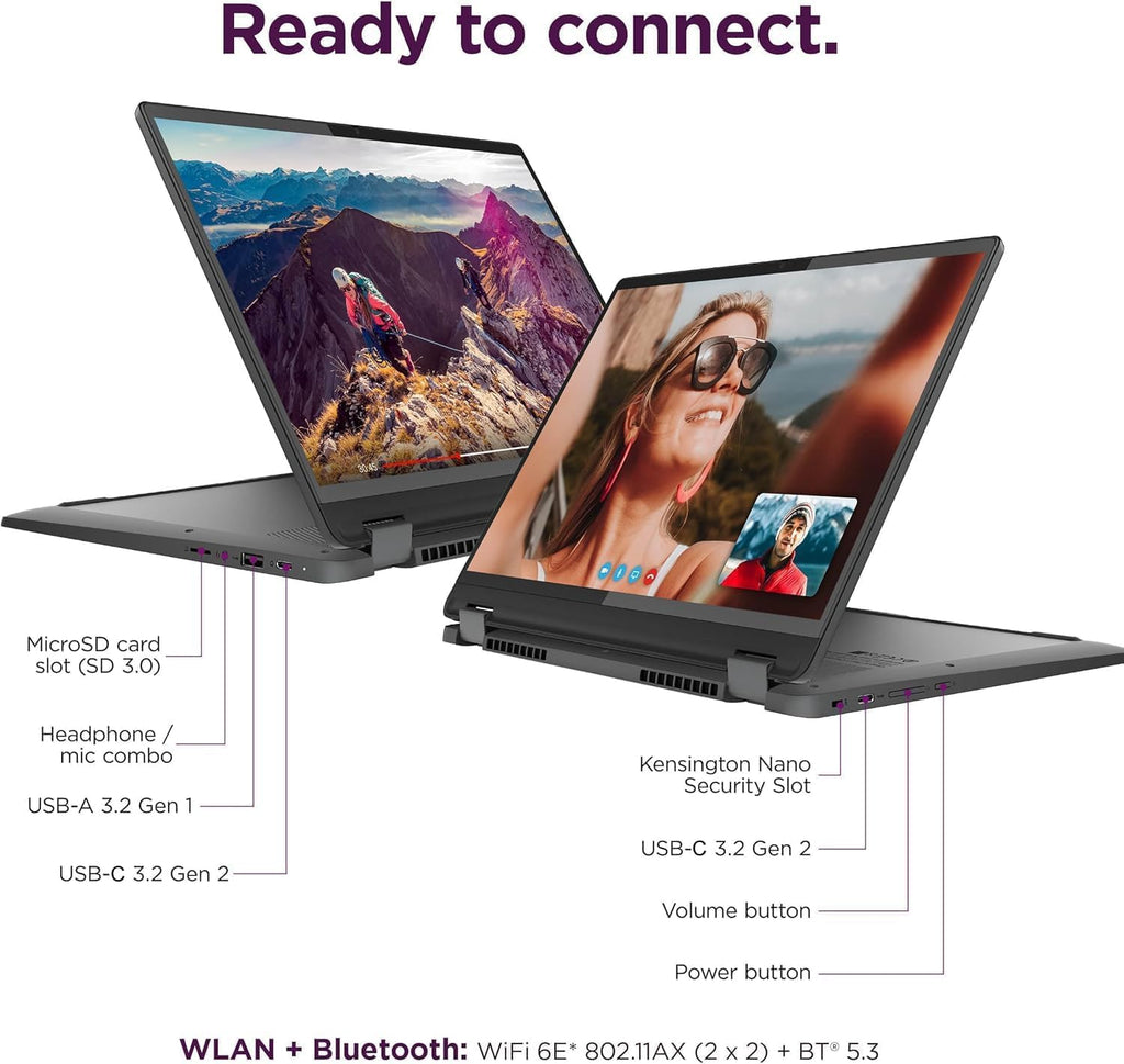 Lenovo IdeaPad Flex 5i Chromebook Plus 14' FHD+ 2-in-1 Touchscreen Laptop (Intel Core i3-1315U, 8GB RAM, 256GB Storage(128GB eMMC + 128GB SD Card)), Home, Students, Backlit, FHD Webcam, Chrome OS