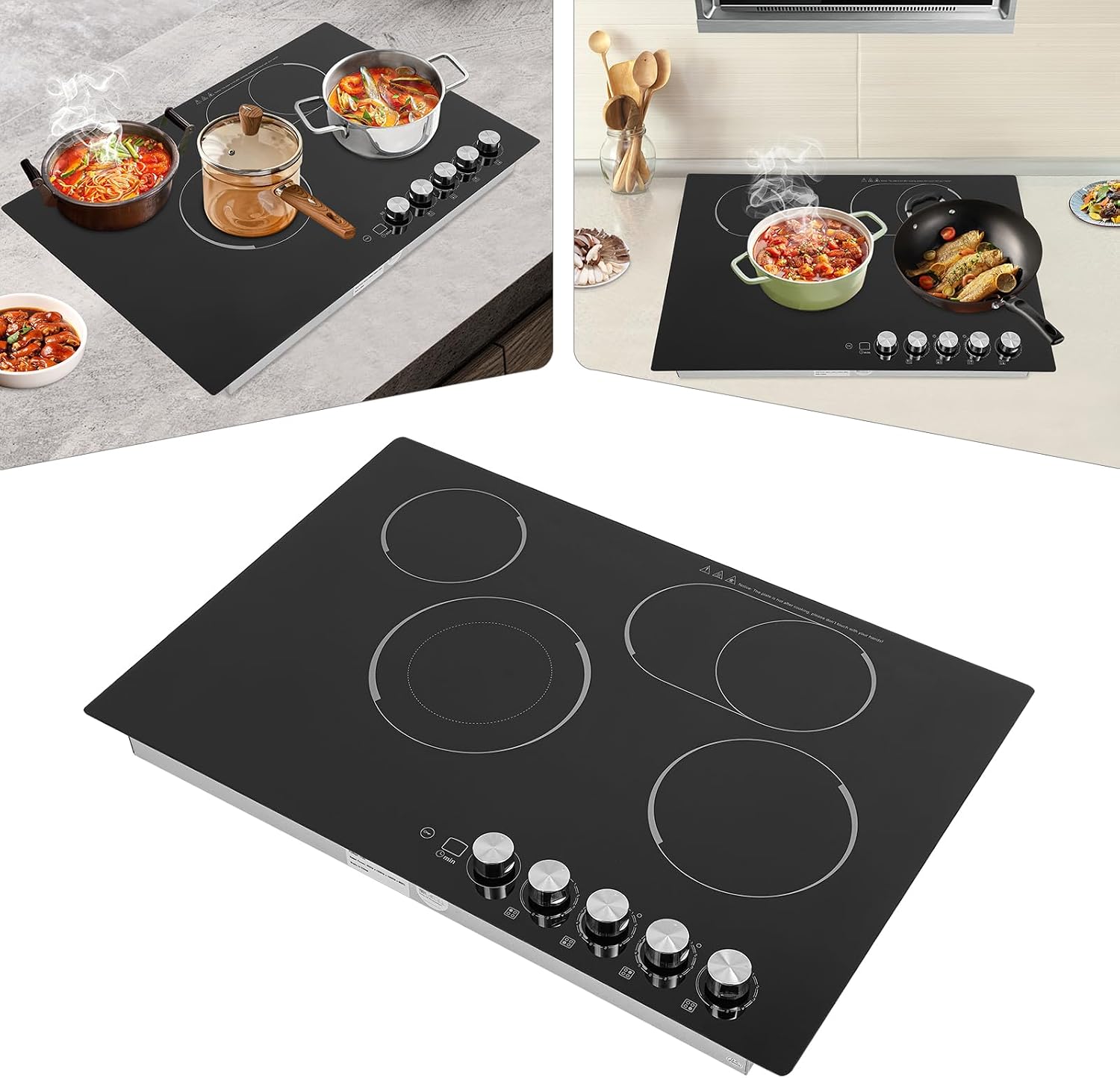 4 Burners Electric Cooktop,110V Electric Stovetop, Sensor Touch Control, Timer Setting,Suitable For Kitchens, Cabins, Snack Bars, Offices