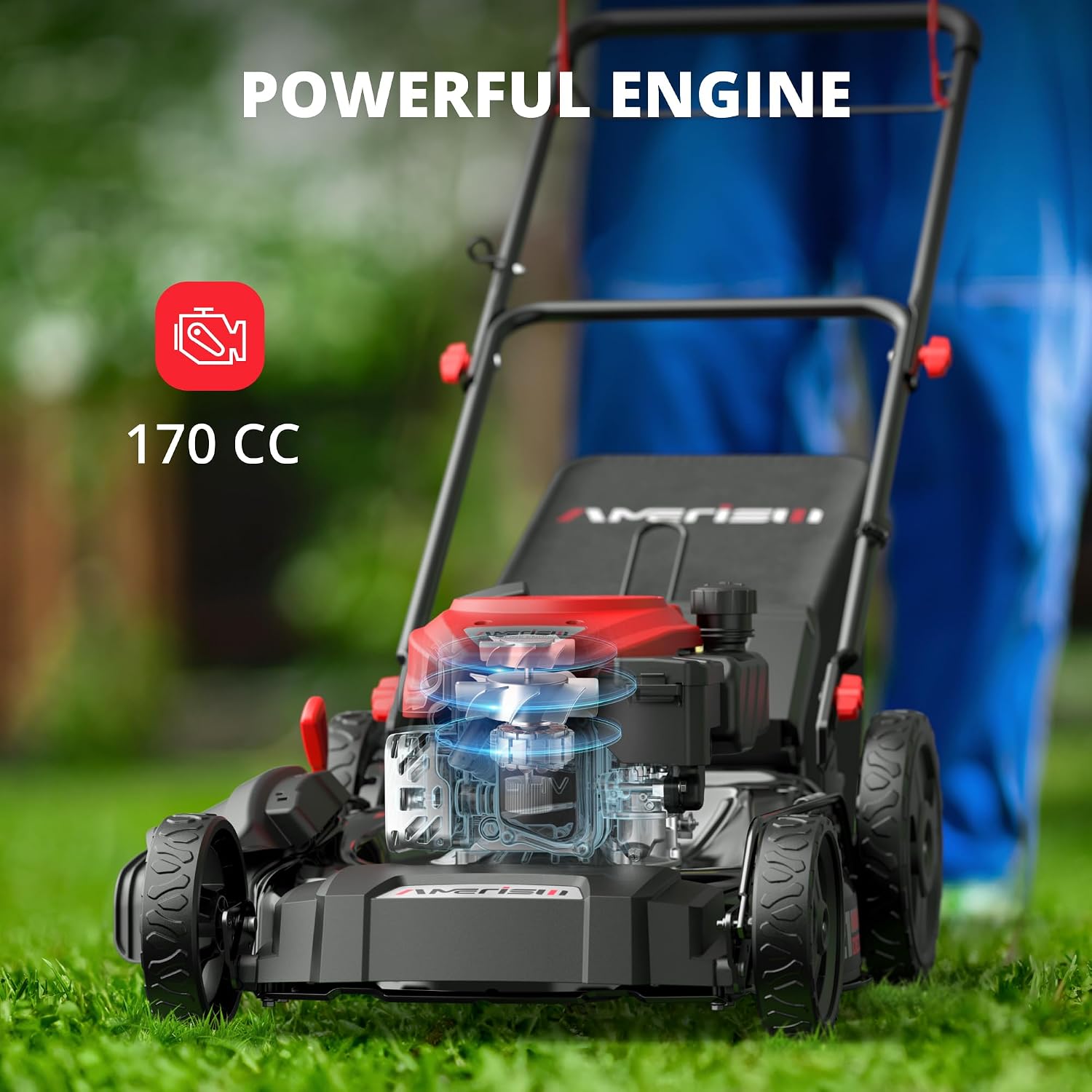 Amerisun 21' Steel Deck Self-Propelled Lawn Mower, 170cc OHV Gas Engine with Air-Cooled Technology, 3-in-1 Cutting Mode, 6-Stage Height Adjustment (1.5'-3.9'), Easy to Assemble & Maintain