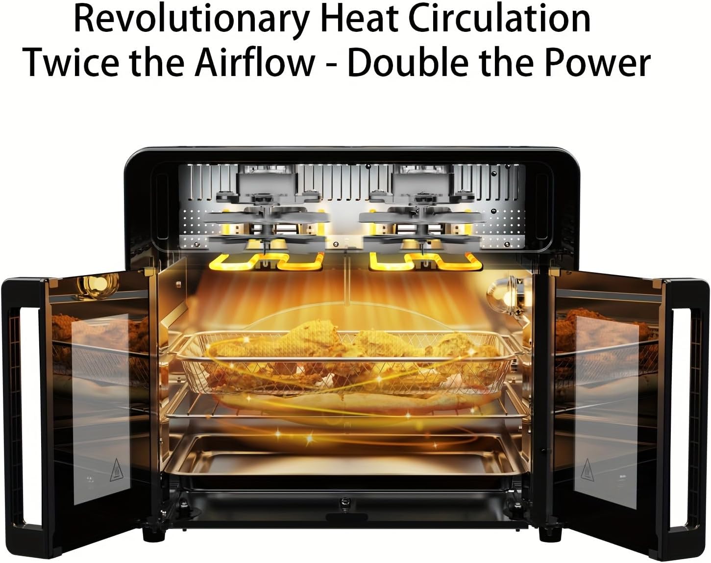 25.4QT Dual Zone Air Fryer Toaster Oven Combo, Featuring a French Door, Extra-Large Capacity, a Temperature Range of 100-430°F, 16 Preset Functions, an LED Display, Dual Fans (1)