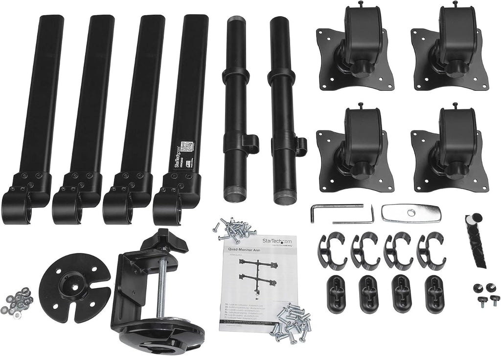StarTech.com Desk Mount Quad Monitor Arm - Ergonomic VESA 4 Monitor Mount 2x2 up to 27' - Articulating & Height Adjustable Pole Mount - Tilt/Swivel/Rotate LCD/LED Screen - Clamp/Grommet (ARMQUAD)