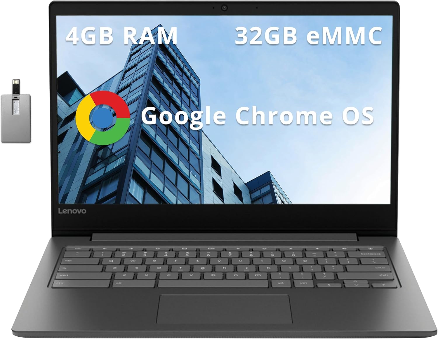 Lenovo Chromebook S330 14' HD Business Laptop, MediaTek MT8173C Processor, MediaTek Integrated Graphics, 4GB LPDDR3 RAM, 32GB eMMC, Wi-Fi 5, HD Webcam, Chrome OS, Black, 128GB Hotface USB Card