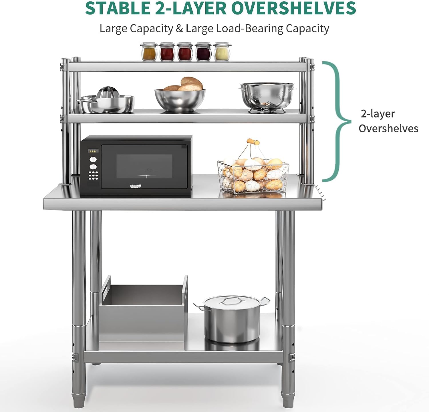 YITAHOME NSF Stainless Steel Work Table With Overshelves, 30' X 24' With 30' X 12' Shelf, Metal Prep Table for Home Kitchen Restaurant Garage Warehouse