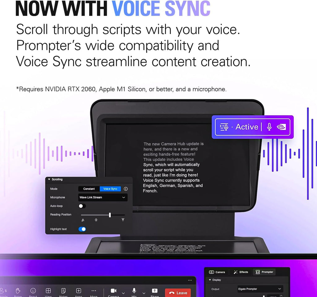 Elgato Prompter â€' Teleprompter with Built-in Screen for YouTube, Twitch, Zoom and More, 1080 Pixels, Supports DSLR/Webcam/Smartphone, Drag & Drop Monitor Display, Works with Mac/PC & Stream Deck