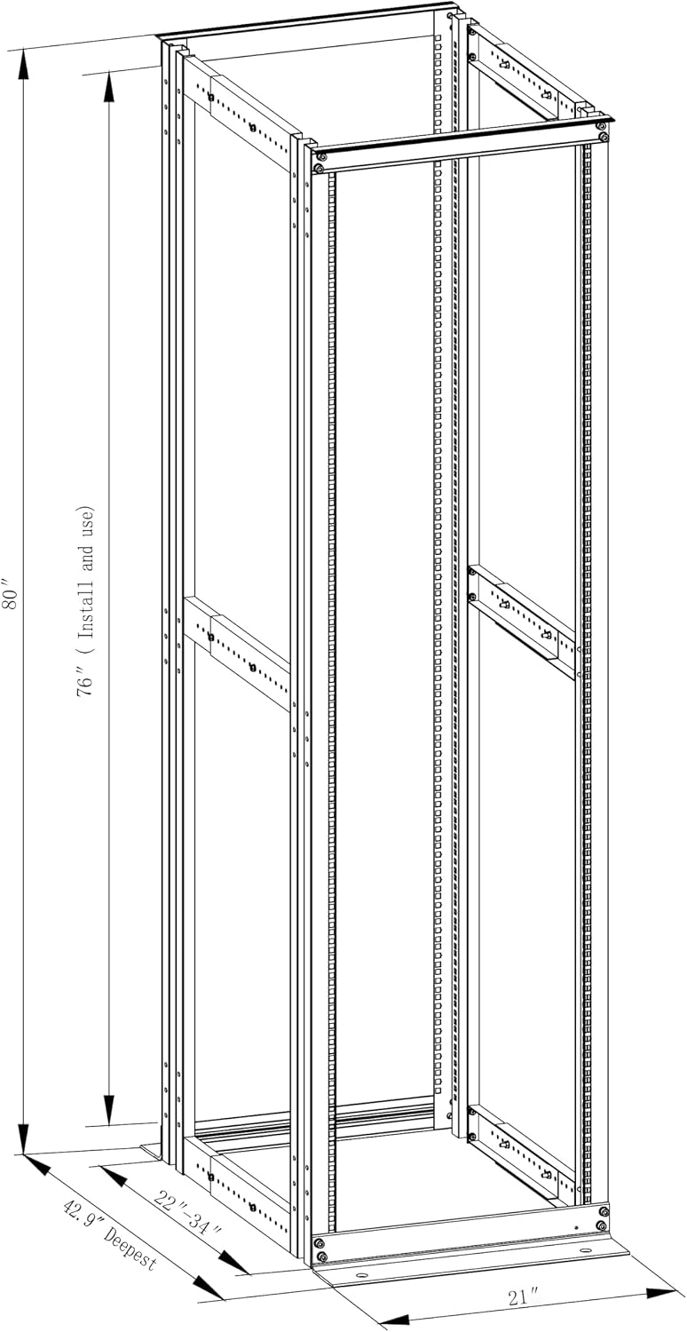 4-Post 42U Open Frame Server Rack for 19' IT Network Equipment & A/V Devices，22'-34' Adjustable Depth，Heavy Duty Free Standing Rack for Servers & AV Gear 4POST-N42U