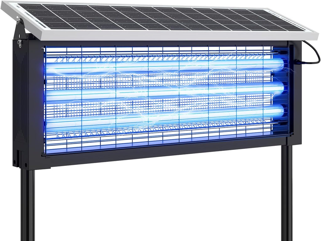 Solar Bug Zapper Outdoor, 30W Large Mosquito Zapper, Electric Mosquito Killer Outdoor, Waterproof & Portable Fly Killer, Rechargeable Flying Insect Trap for Patio, Yard, Garden, Home, Camping, Black