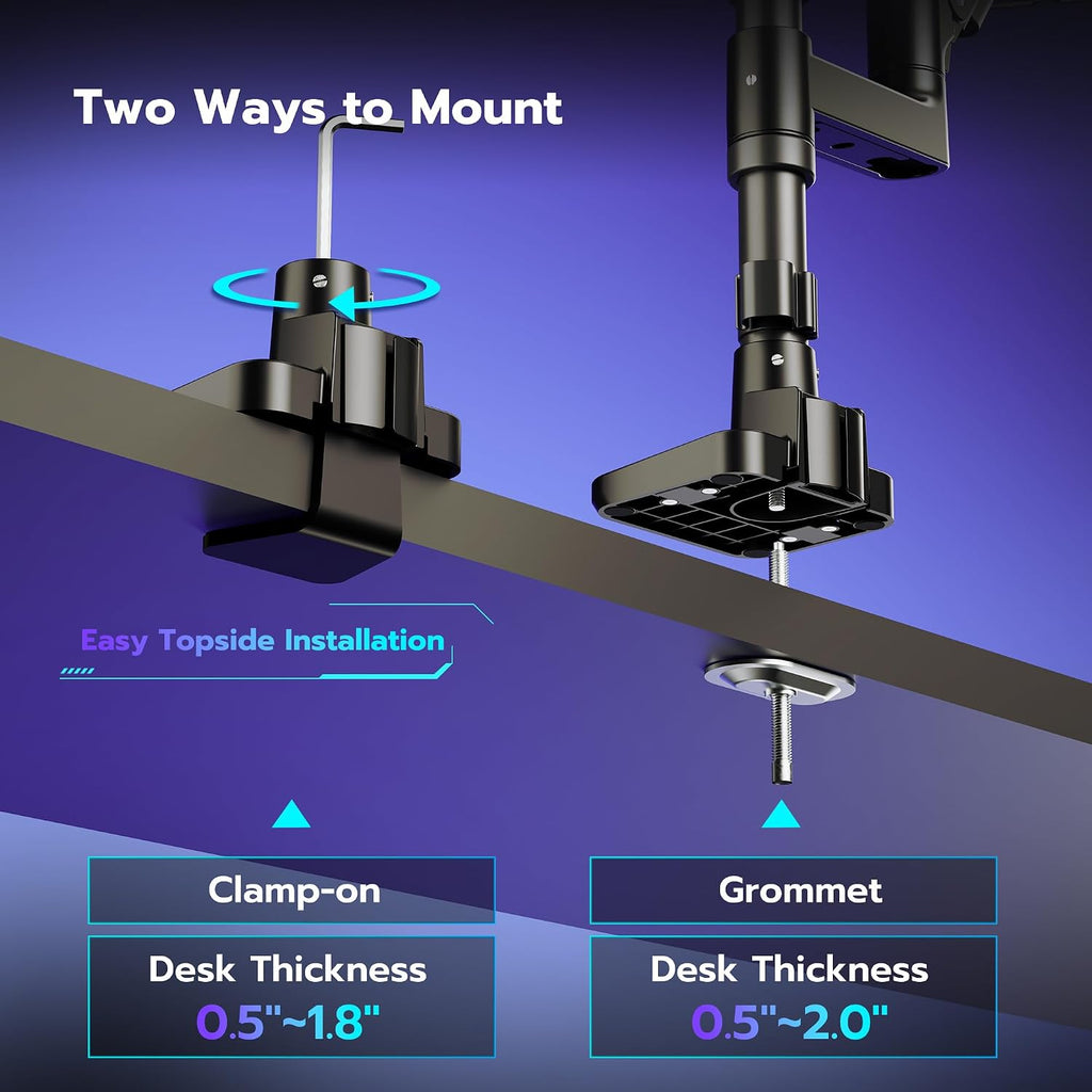 ARES WING Dual Monitor Arm Desk Mount for 17-49 Inch Ultrawide Monitors, Heavy Duty Dual Monitor Mount Holds 44 lbs, Full Motion Gas Spring Vertical Stacked Monitor Mount, 75/100 VESA Mount, Black