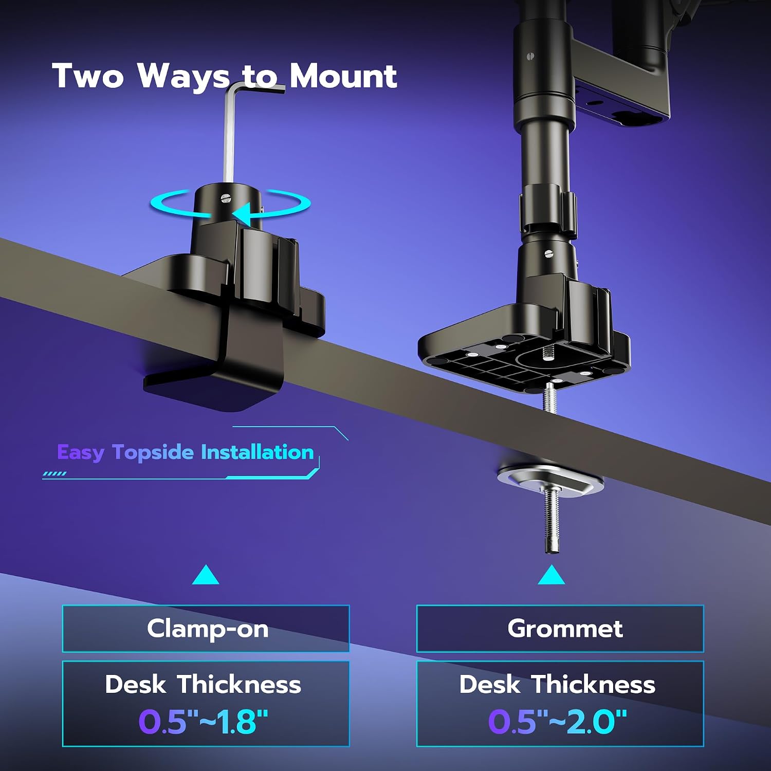 ARES WING Dual Monitor Arm Desk Mount for 17-49 Inch Ultrawide Monitors, Heavy Duty Dual Monitor Mount Holds 44 lbs, Full Motion Gas Spring Vertical Stacked Monitor Mount, 75/100 VESA Mount, Black