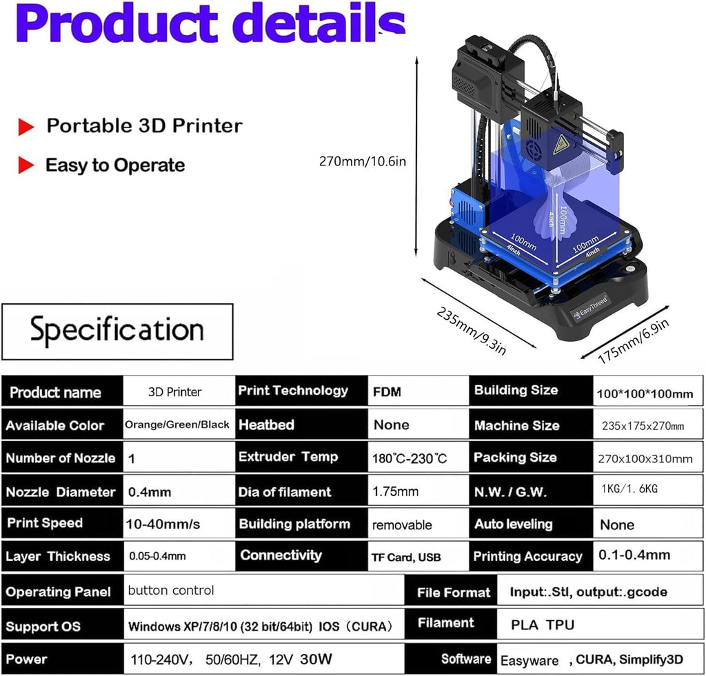 Mini 3D Printer for Beginners, High Precision & Stability, Ideal for Kids and Student Educational Projects