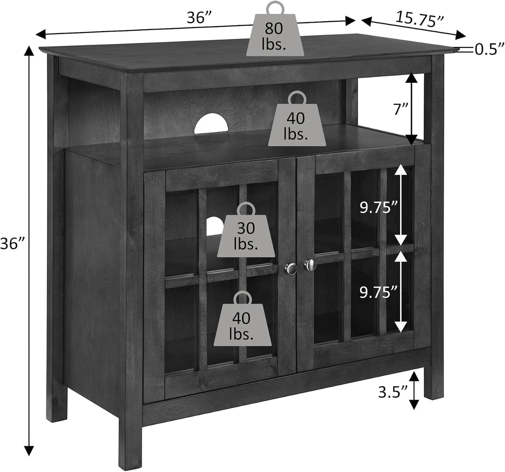 Convenience Concepts Big Sur Highboy TV Stand 36' - Modern Entertainment Center For TVs up to 40', Storage Cabinet for Dining, Living Room, & Entryway, Console Hall Table with Shelves, Espresso