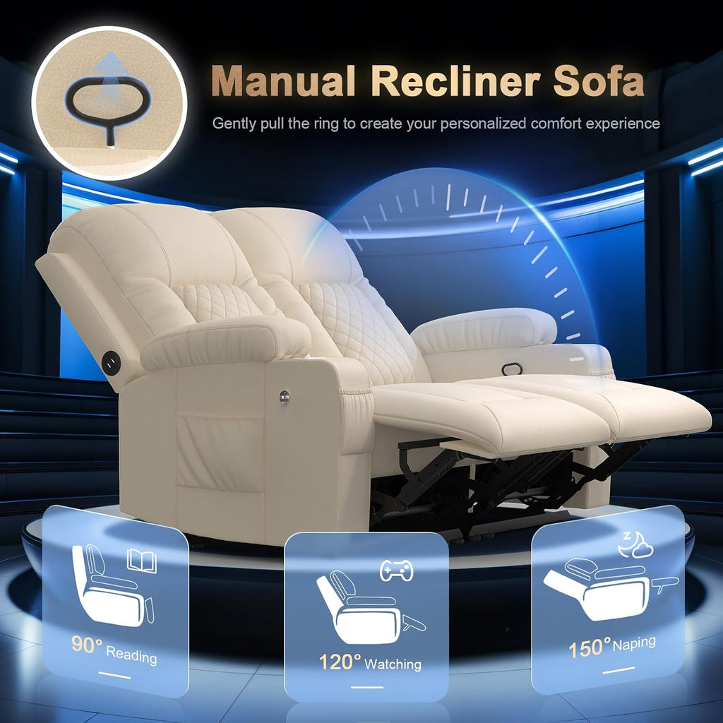 Loveseat Recliner Sofa, Home Theater Seating with Storage & Pocket, Reclining Loveseat Sofa with USB Ports & Phone Holders, Wall Hugger Recliner RV Couch Furniture