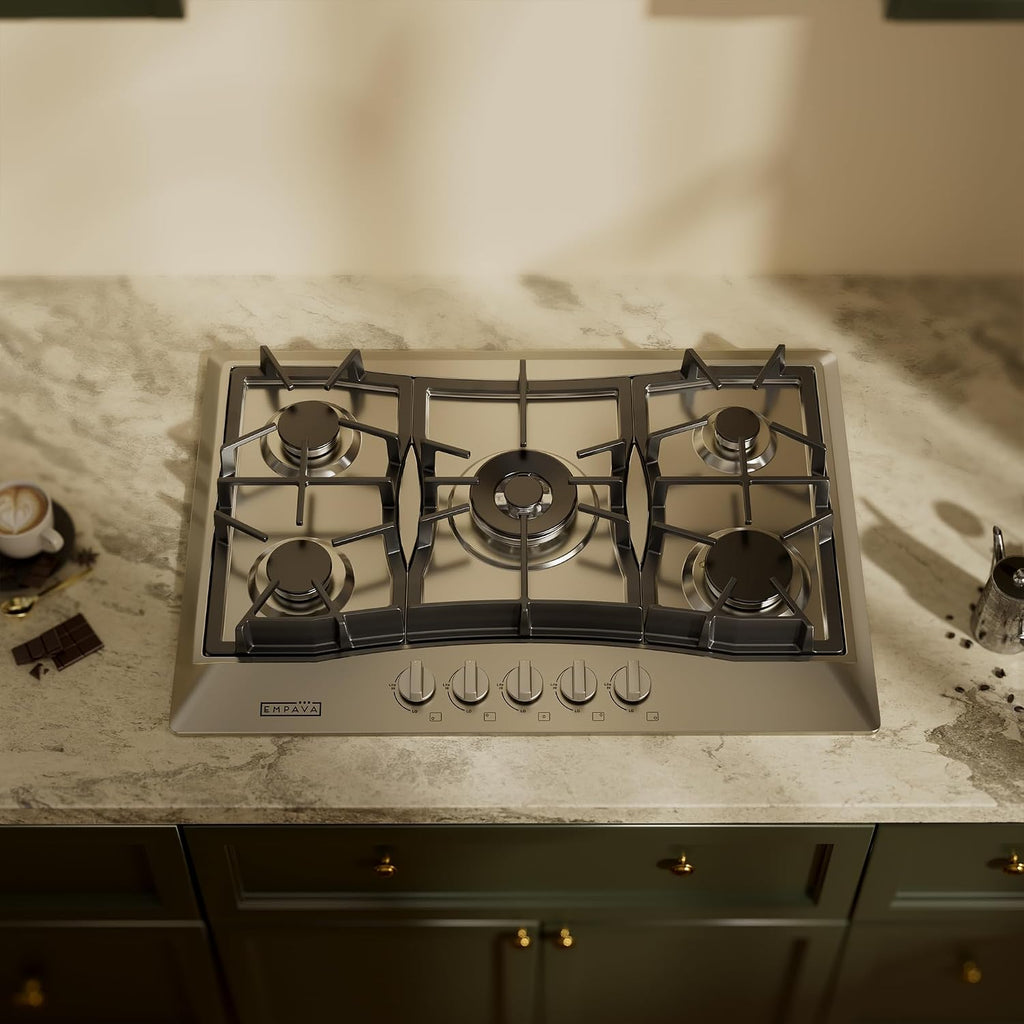Empava 30 in. Gas Stove Cooktop with 5 3rd Gen Italy Sabaf Sealed Burners in Stainless Steel, 30 Inch, Silver