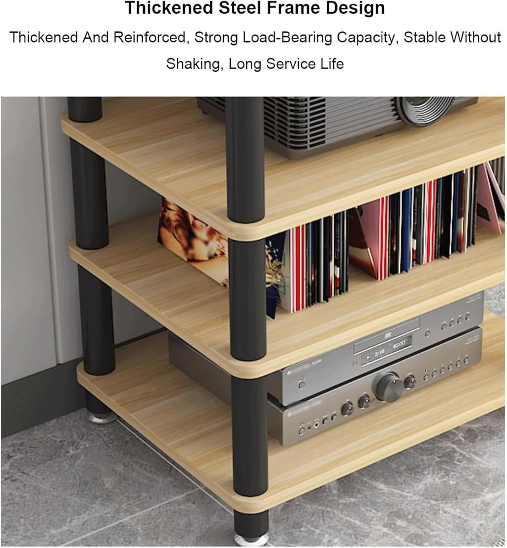 Audio Rack Multi-Layer Stereo Rack Audio Equipment Rack Audio Open Rack Cabinet Wooden HiFi Rack Audio-Video Shelving with Steel Pipe(Natural,2 Tier)