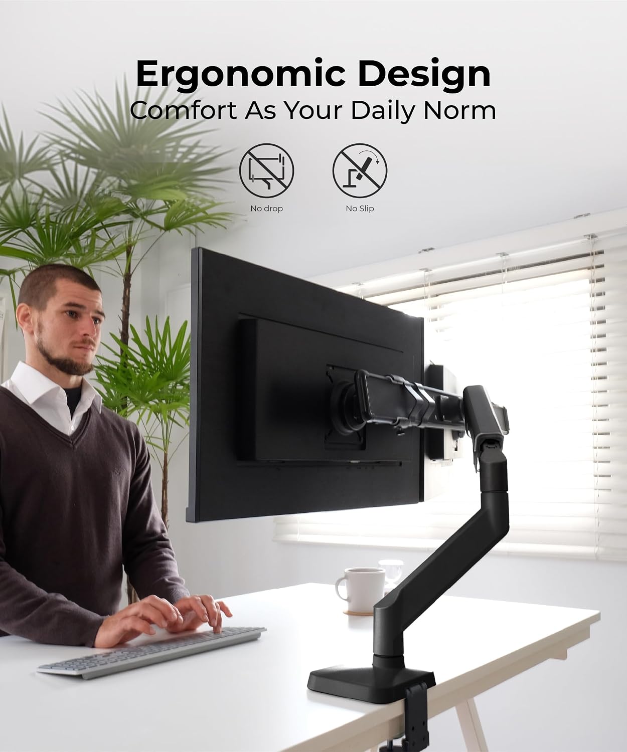 Modernsolid Dual Monitor Arm Desk Mount with Gas Spring, Fits 17–32 inches Screens up to 33 lbs, VESA 75x75/100x100, Crossbar Handle for Easy Adjustment, Black