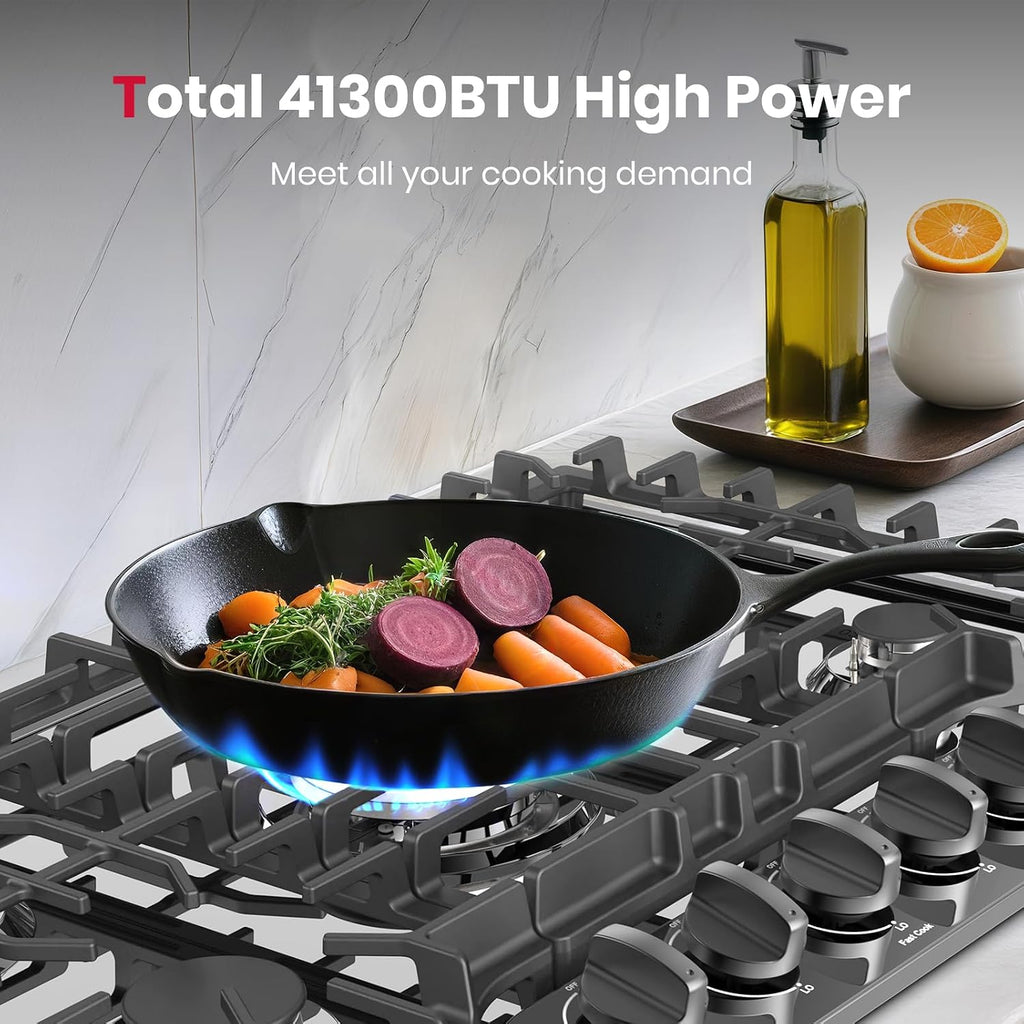 GASLAND Gas Cooktop 30 Inch Black, 5 Burner Propane Stove Top, Built-in Gas Cooktops NG/LPG Convertible, Plug-in with Thermocouple Protection, CSA Certified, Black
