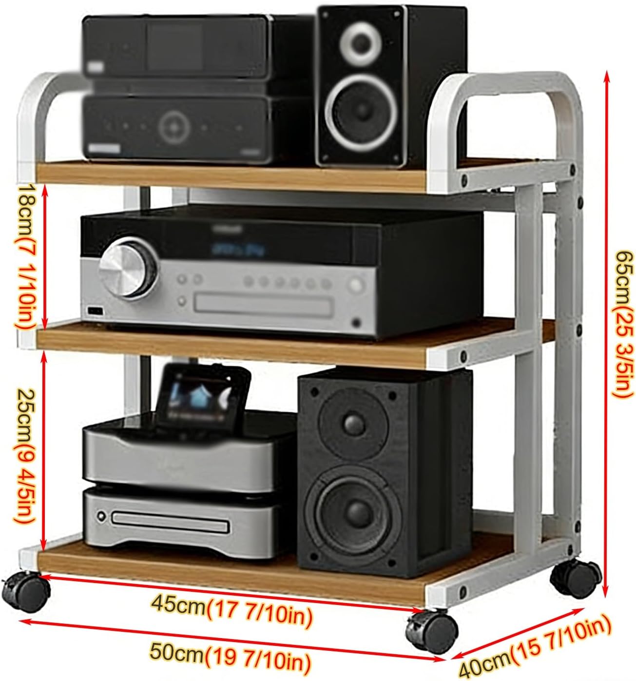 YLLFFLL Heavy Duty Av Media Stands 2 3 4 5 Tier Monolith for Corner, Audio Component Rack Tower Stereo Stand Equipment Shelf with Casters, HiFi Cabinet Unit(3layer)