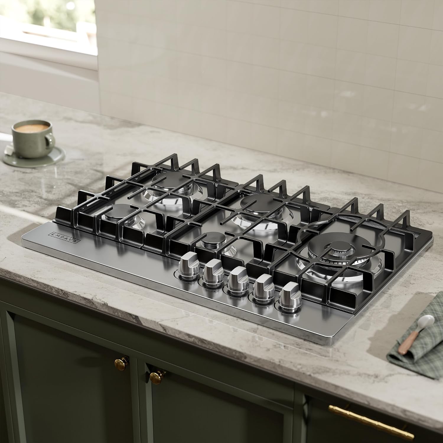 Empava Gas Cooktop 30 Inch, 5 SABAF Sealed Burners Made in Italy, Stove Top Bulit-in Ion Flame Ignition, NG/LPG Convertible,CSA Approved, Stainless Steel, Ideal for Kitchens,Apartments