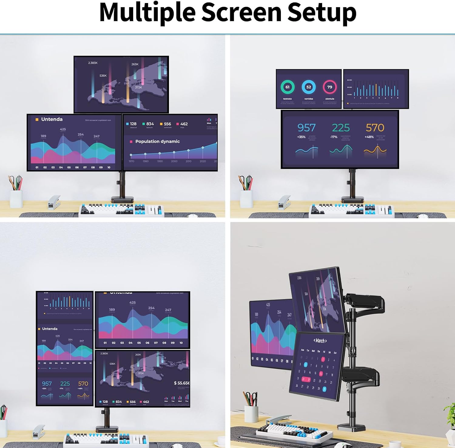 Triple Monitor Mount Fits Max 32' Computer Screen, Holds up to 17.6lbs Each Arm, 3 Monitor Desk Mount, Triple Stand with Tilt Swivel Rotation, VESA Mount 75/100mm