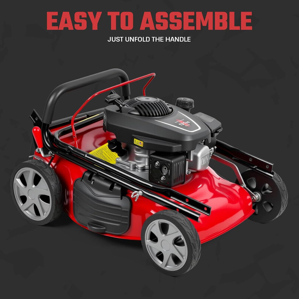 18-Inch 3-in-1 Gas Lawn Mower | Self-Propelled Push Mower with 131cc Engine & 50L Bag for Residential Yards (Red)