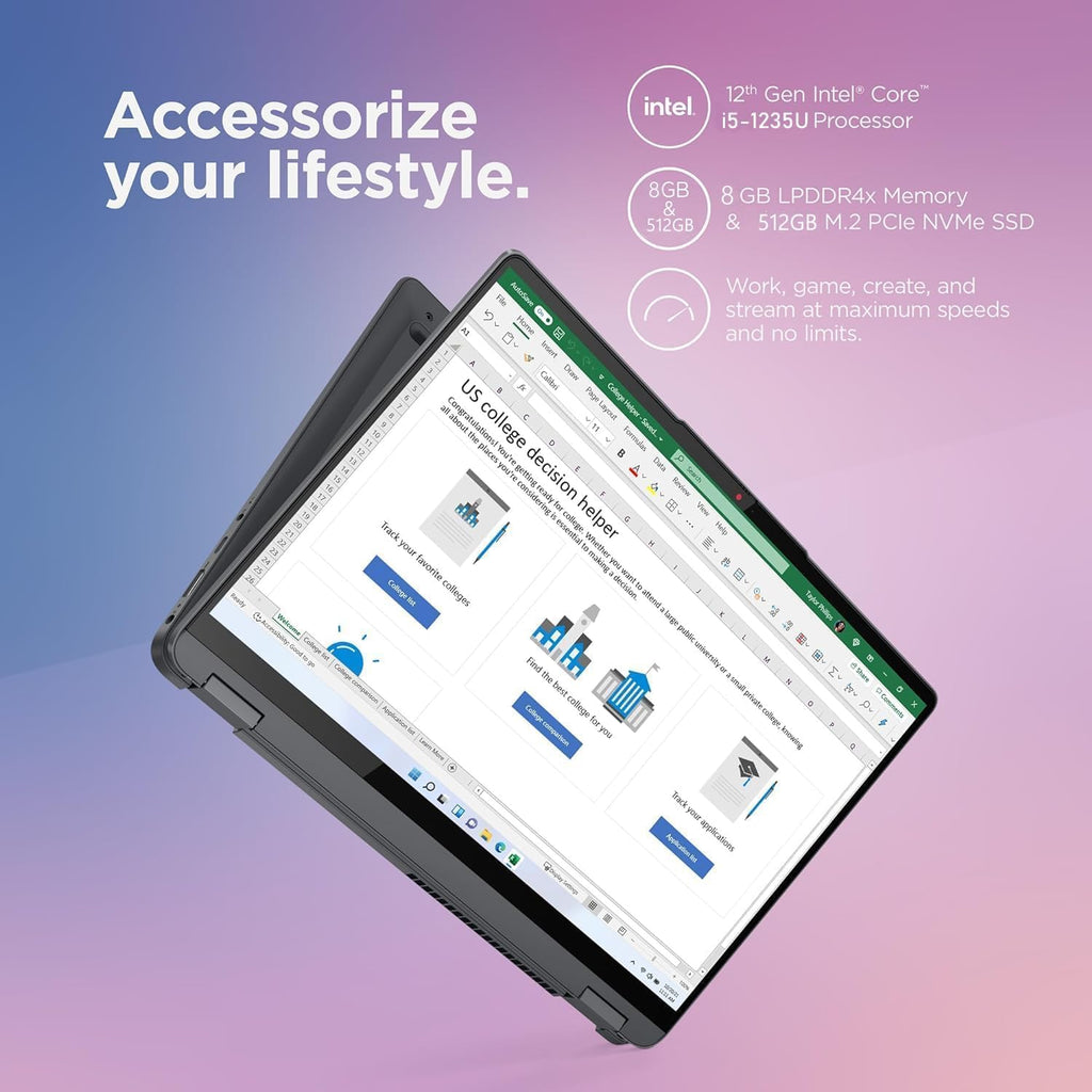 Lenovo Flex 5i 14' FHD Touchscreen 2-in-1 Laptop, Intel Core i5-1235U, 8GB Memory, 512GB PCIe SSD, Intel Iris Xe Graphics, 512GB SSD, Thunderbolt 4, Fingerprint, Webcam, Windows 11, w/Stylus