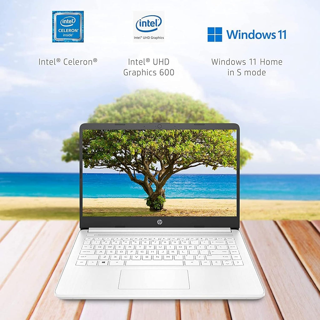 HP 2023 Newest 14' HD Ultral Light Thin Laptop, Quad-Core Intel Celeron Processor, 4GB RAM, 128GB (64GB eMMC+ 64GB SD), Wi-Fi, Upto 11 Hours, Windows 11 S + 1 Year Office 365+HubxcelAccessory, White
