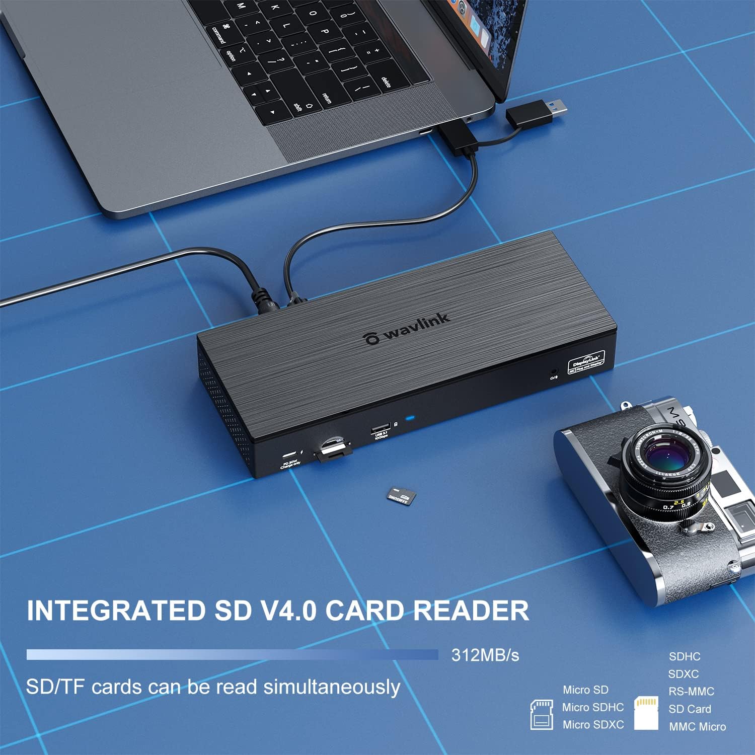 WAVLINK DisplayLink Laptop Docking Station - Quad Monitor 5K/4K@60Hz, 100W Charging - Thunderbolt 5/4, USB-C/A - M1-M5 Mac/MacBook Neo/Windows/Chrome- 4 HDMI, 4 DP, 180W Power, SD 4.0 CR, 2.5Gbps LAN
