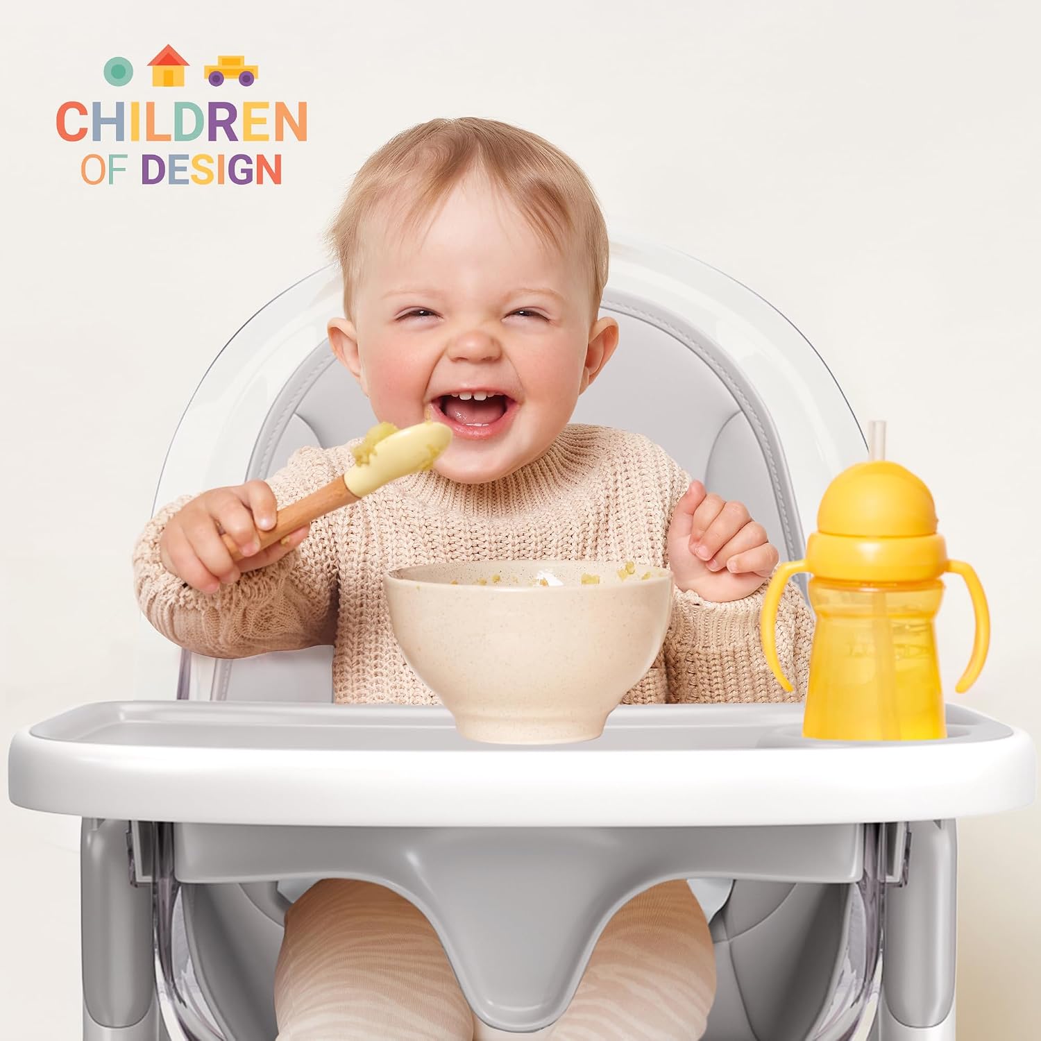 6 in 1 Deluxe Wooden High Chair for Babies & Toddlers, Modern Safe & Compact Baby Highchair, Easy to Clean & Assemble Removable Tray & Cushion, 6 Options 3 Seat Positions 2 Heights