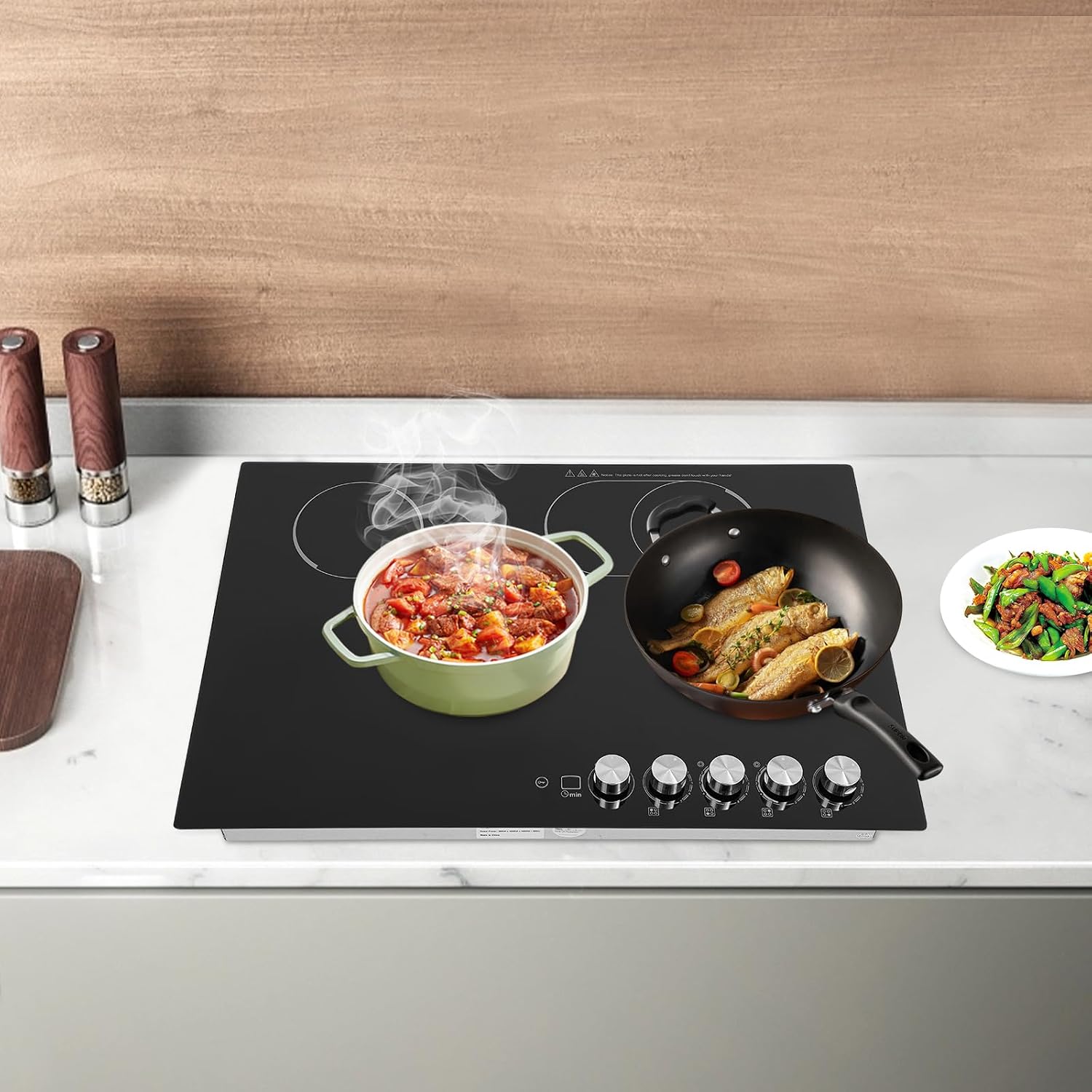 4 Burners Electric Cooktop,110V Electric Stovetop, Sensor Touch Control, Timer Setting,Suitable For Kitchens, Cabins, Snack Bars, Offices