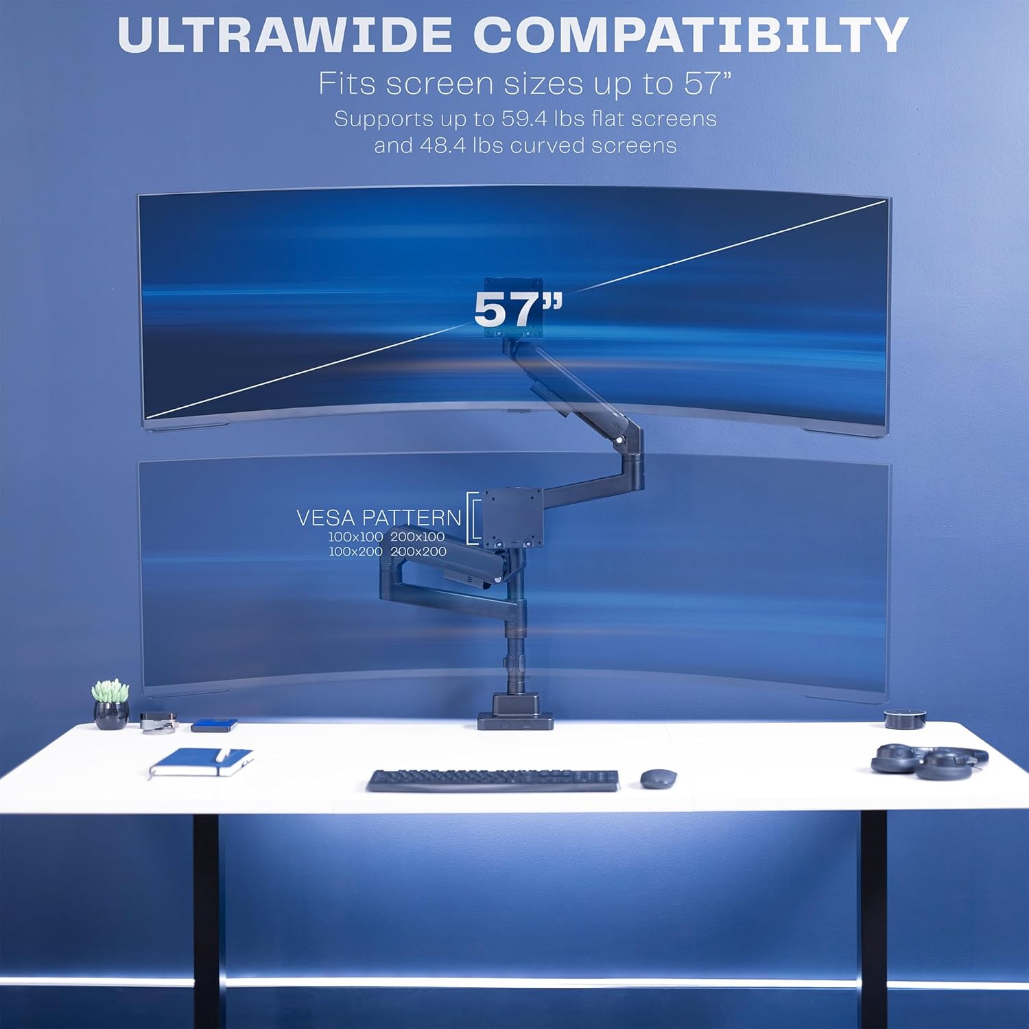 VIVO Dual Ultrawide Monitor Arms with Pole, 57 inch Screens up to 59.4 lbs, Desk Mount TV and Monitor Stand Designed for Samsung Odyssey Ark, Neo G9, ViewFinity S9, and More, Black, STAND-GT57T2
