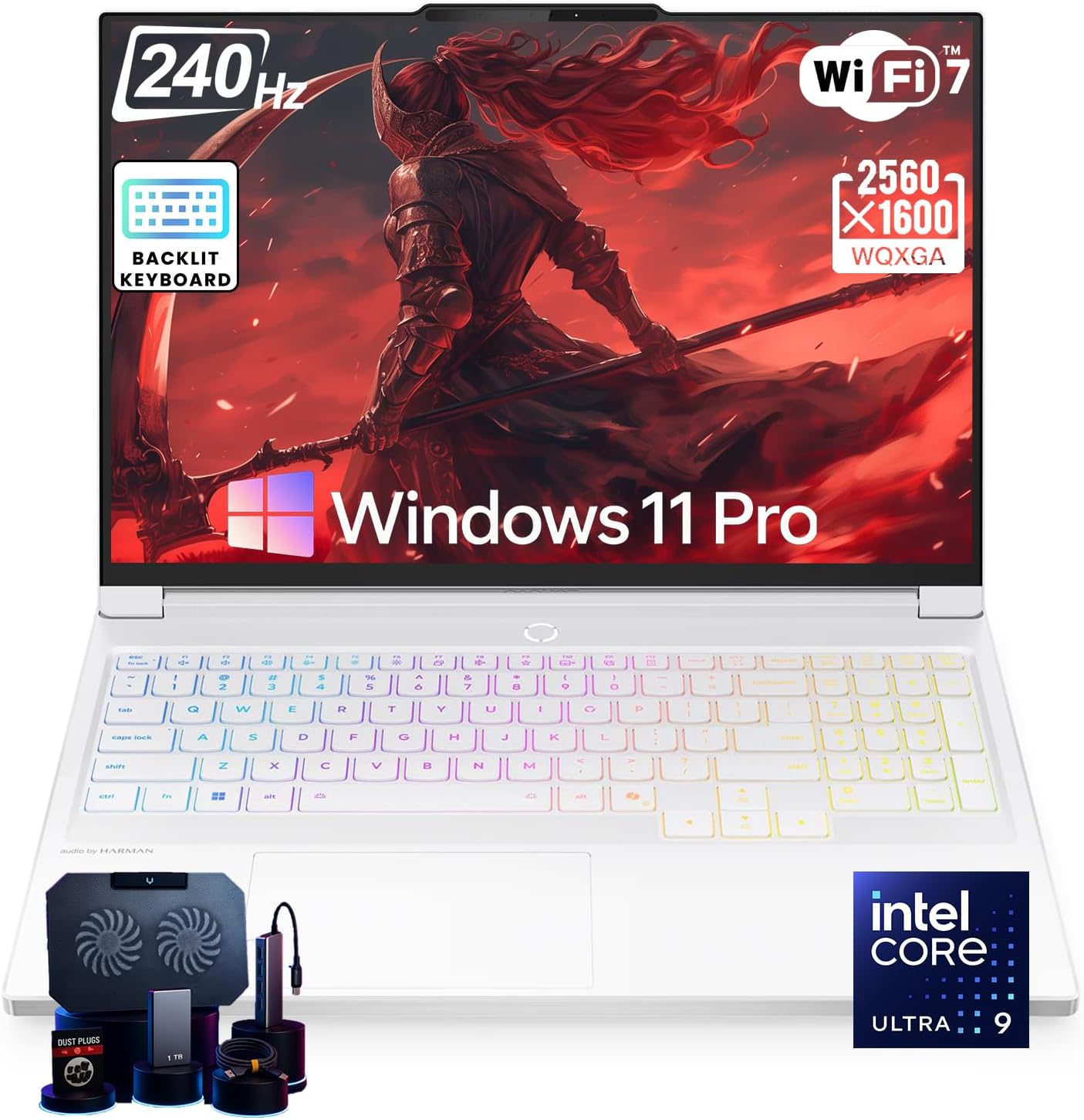 Lenovo Legion 7i Gaming Laptop - NVIDIA RTX 5070 8GB GDDR7, Intel 24-Core Ultra 9 275HX, 16' 2.5K 240Hz OLED Display, 64GB DDR5, 1TB SSD, RGB Keyboard, WiFi 7, Win 11 Pro, Glacier White, Accessories
