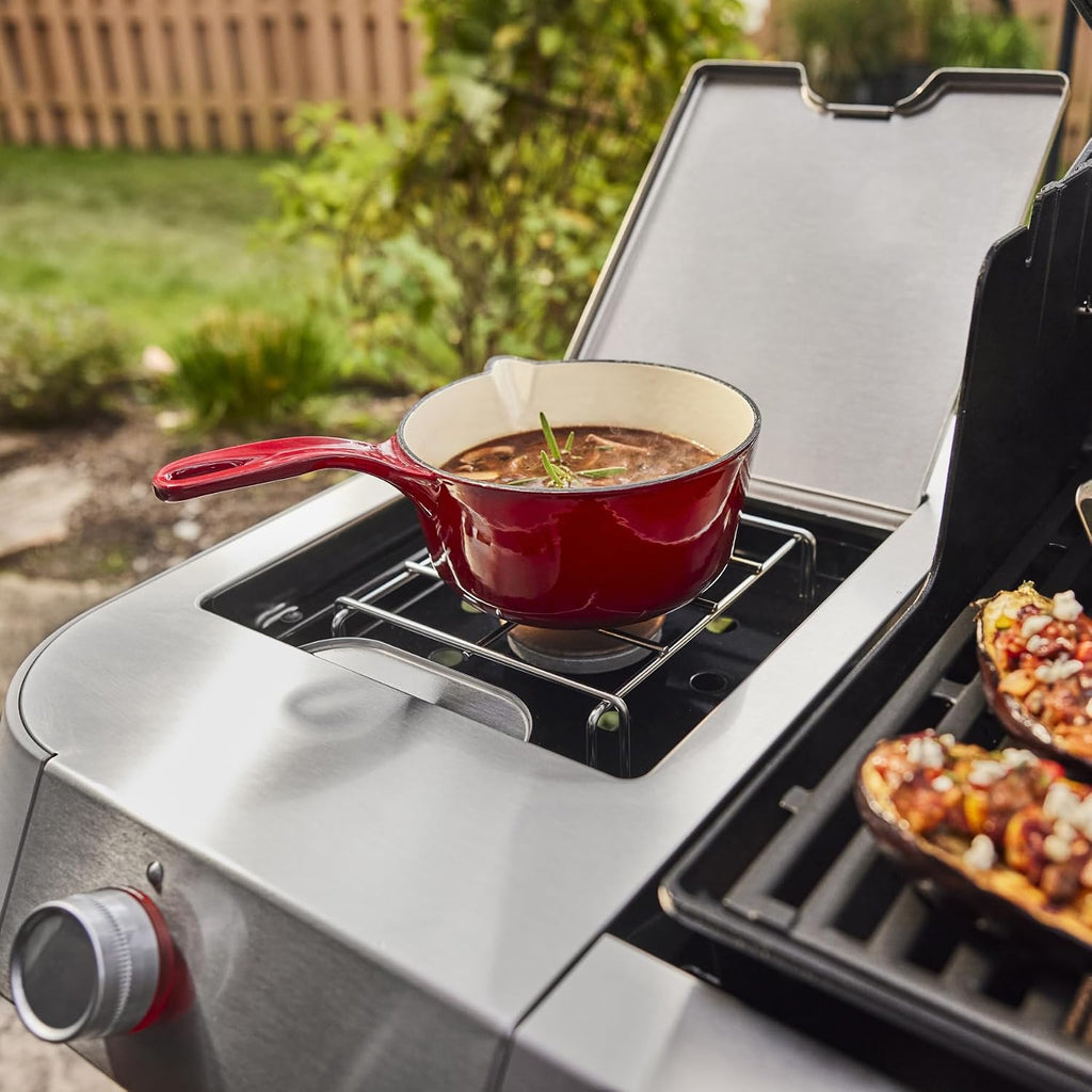 Weber Genesis E-335 Natural Gas Grill for Outdoor Cooking, 3 Burners and 1 Side Burner, Black – Porcelain-Enameled Cast-Iron Grates, PureBlu Burners & Sear Zone