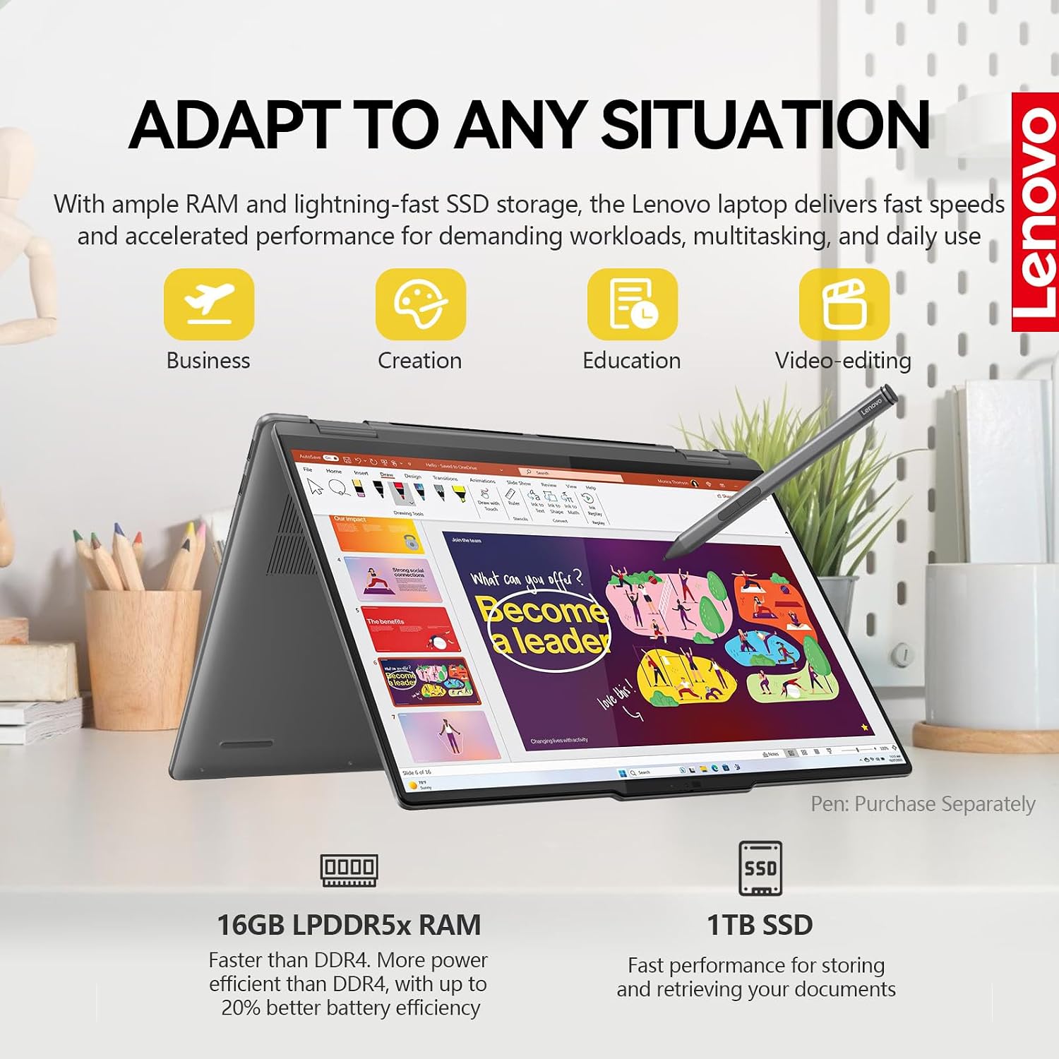 Lenovo Yoga 7i 2 in 1 Laptop Touchscreen, 16' FHD+ 360 Foldable Touch Screen Convertible, Intel Core Ultra 7, Windows 11 Pro Laptop PC, 16GB DDR5 RAM 512GB SSD, Backlit 10-Key, Fingerprint