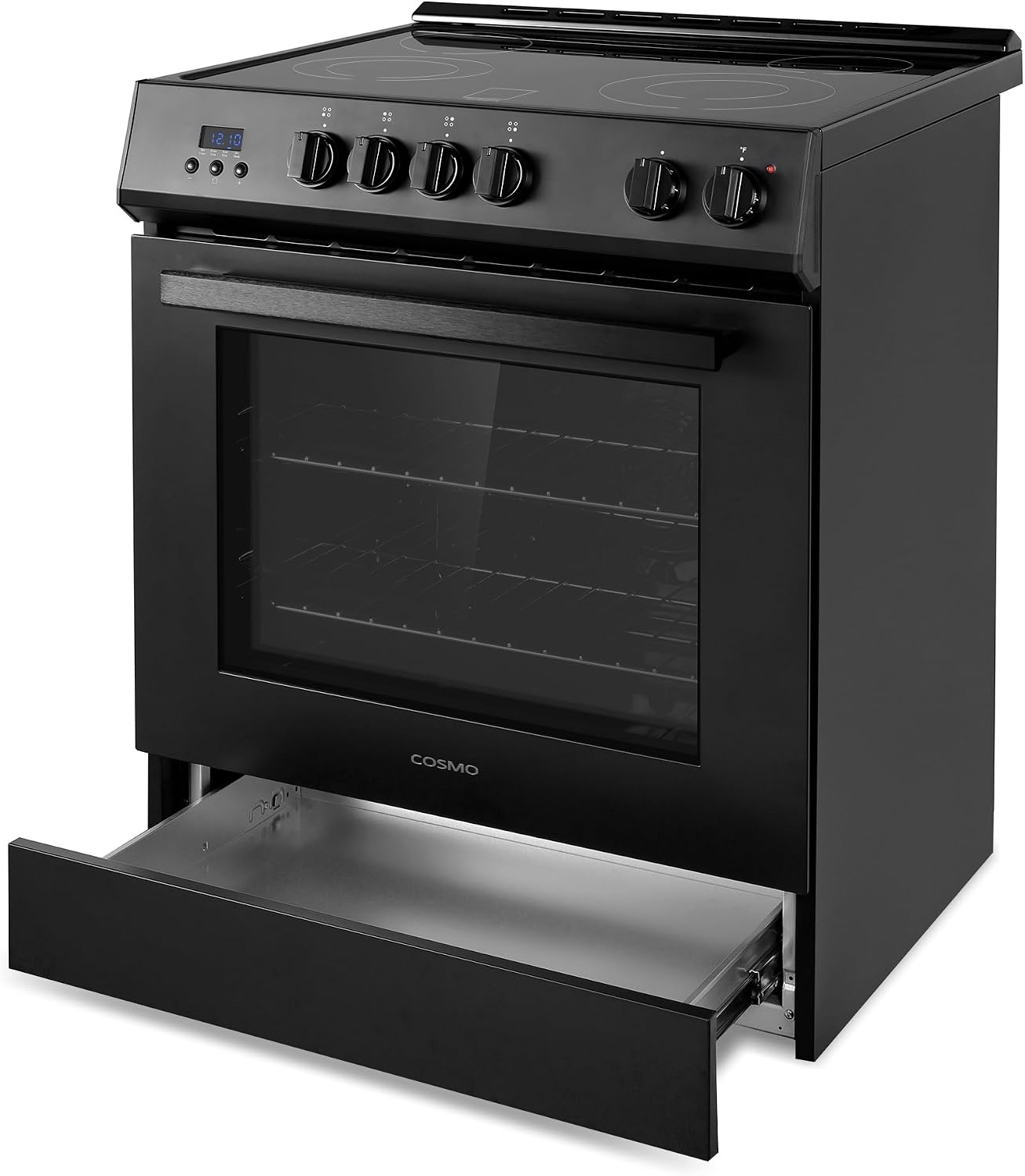 COSMO COS-ERD304K-BK 30 in. Stellar Collection 4.9 cu. ft. Electric Range with 4 Burner Glass Cooktop and Convection Oven in Matte Black