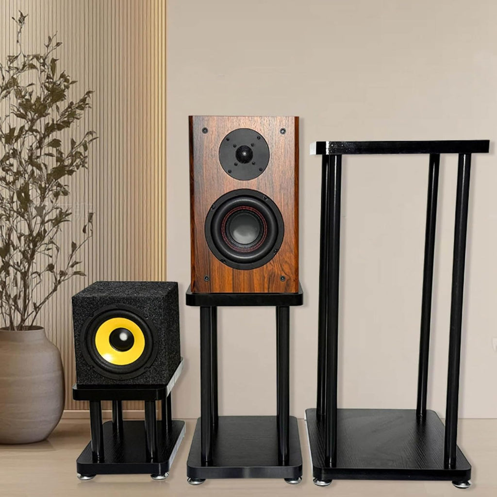 Modern Minimalist Black Speaker Stand Home Audio Dual Shelf Rack Multi-Functional Universal Various Audio Equipment(26 * 20 * 21cm)