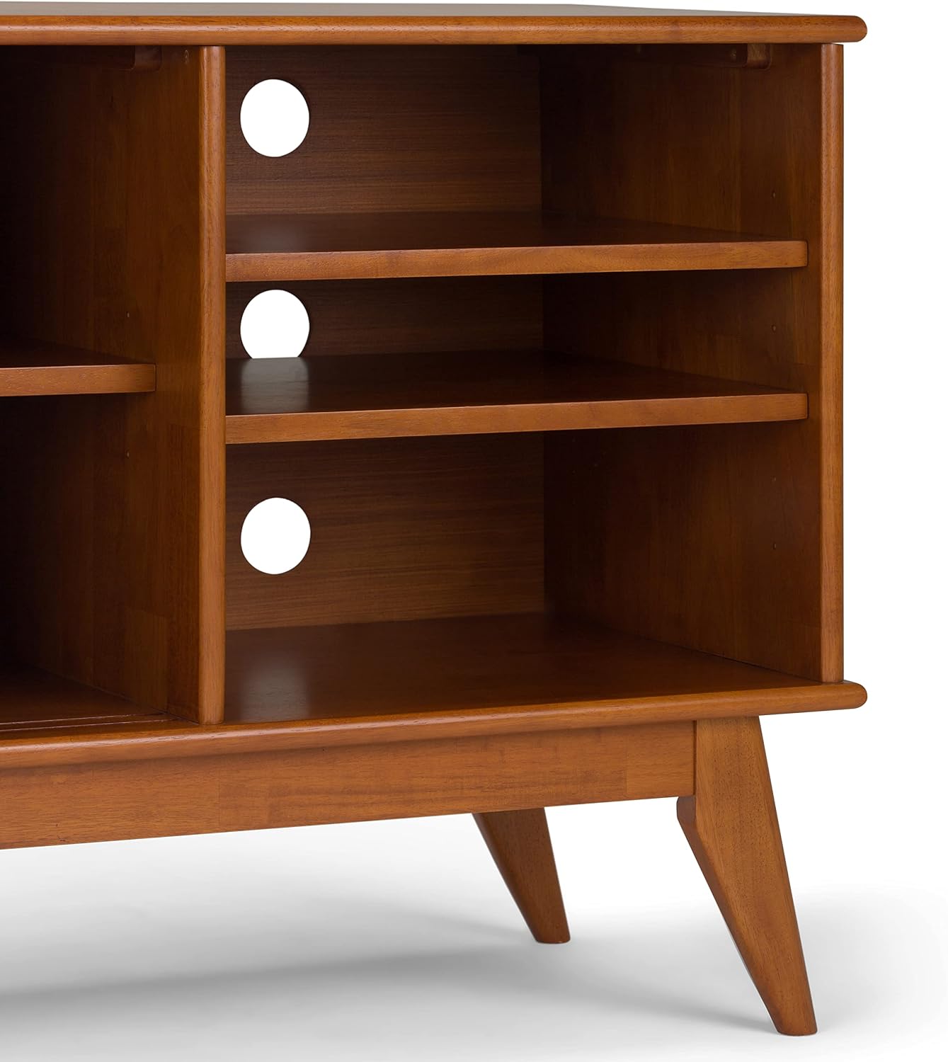 SIMPLIHOME Draper TV Stand - 60 inch Wide Solid Wood Media Console in Teak Brown, Mid Century Modern Entertainment Center for Living Room for TVs up to 65 Inches with Shelves and Cable Management