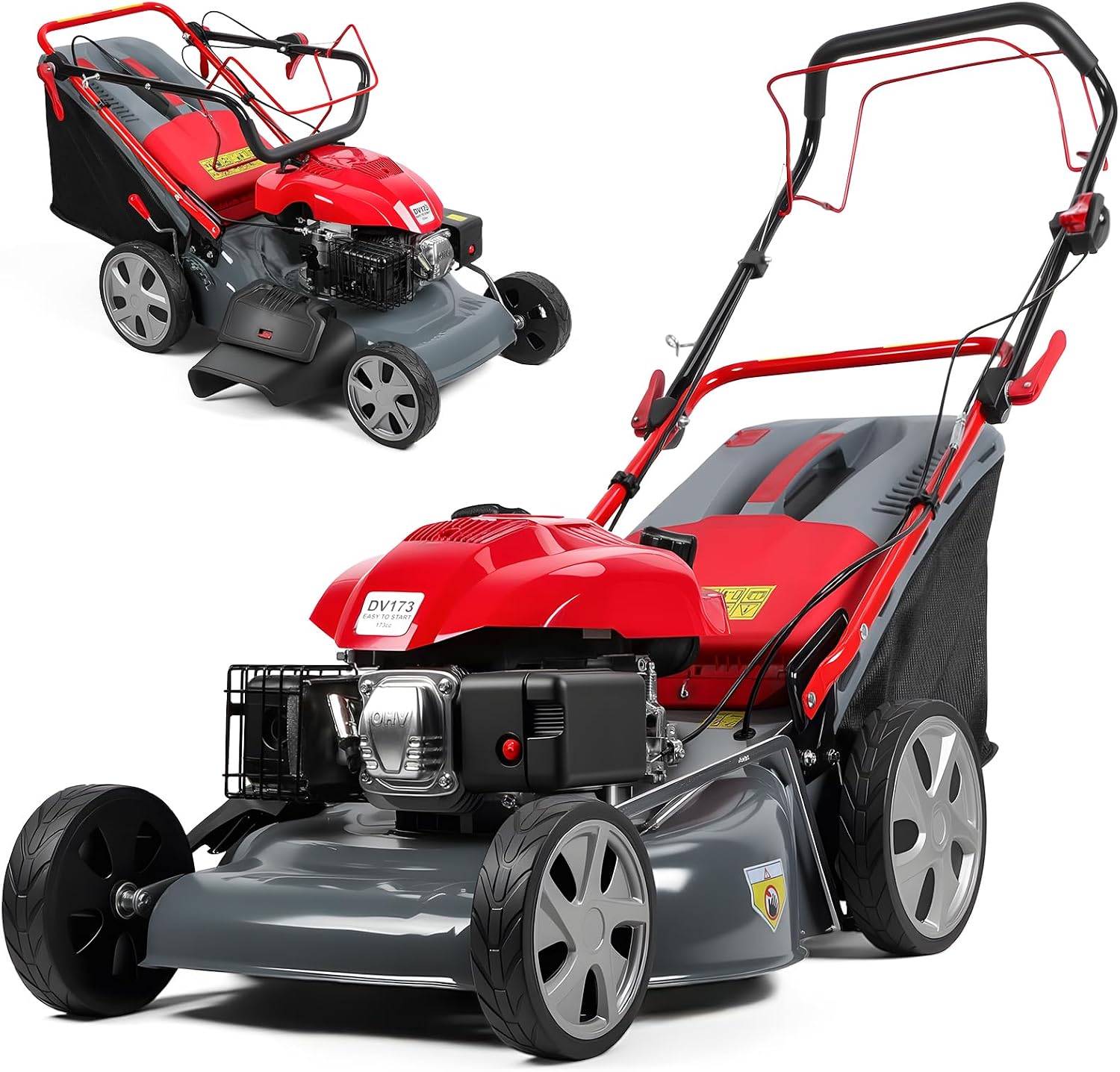 20-Inch Self Propelled Lawn Mower, 173cc Gas Engine Lawn Mower for Hills 3-in-1 Mulch Bag Side-Discharge Rear Wheel Drive, Push Lawn Mowers with 60L Grass Tank for Yard Patio Lawn Landscaping (173CC)
