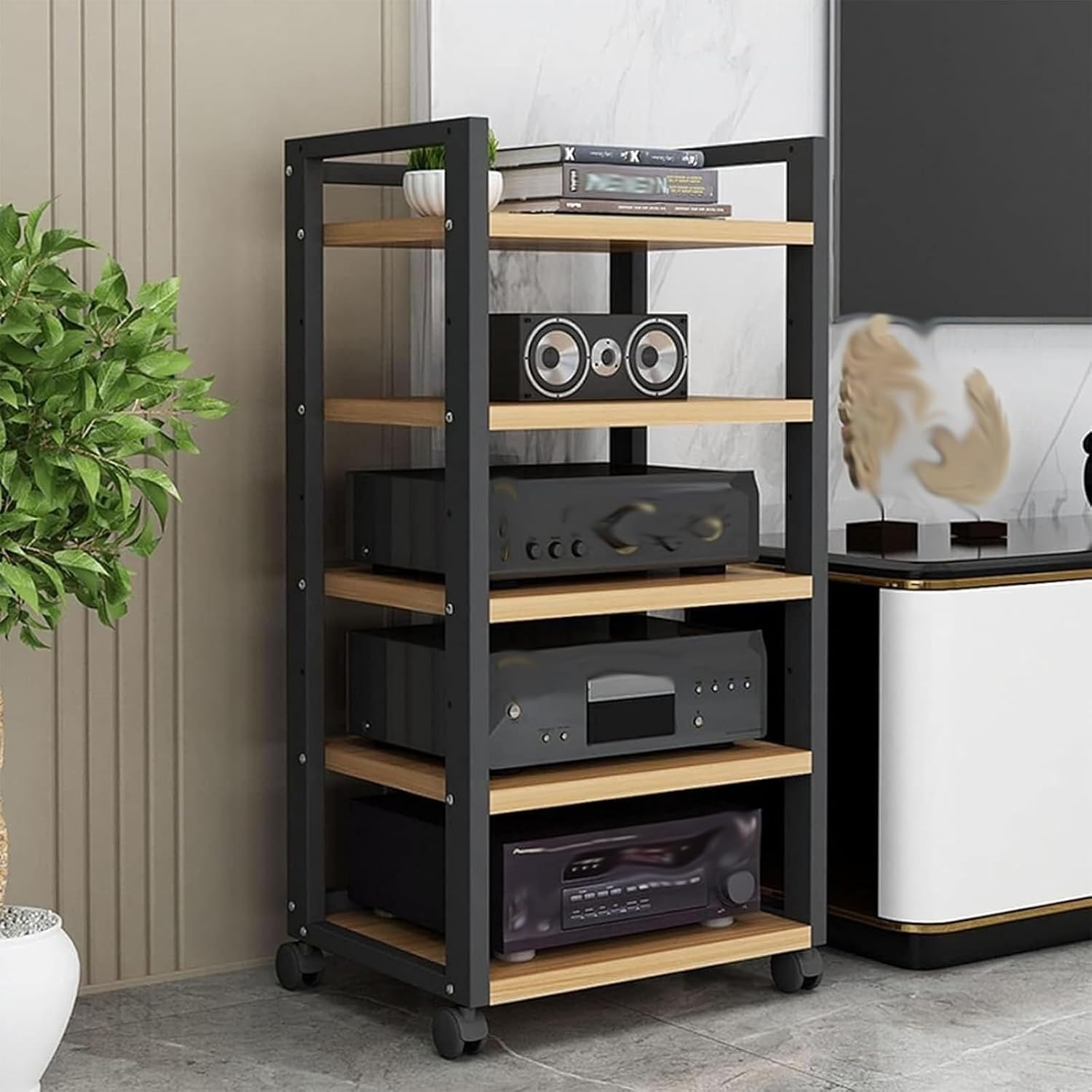 Large Capacity Vintage Stereo Console, Adjustable Outdoor 5-Tiers Audio Video Equipment Rack, Mobile Multi-Layer Commercial AV Media Stand/Bookshelf (Size : Style B)